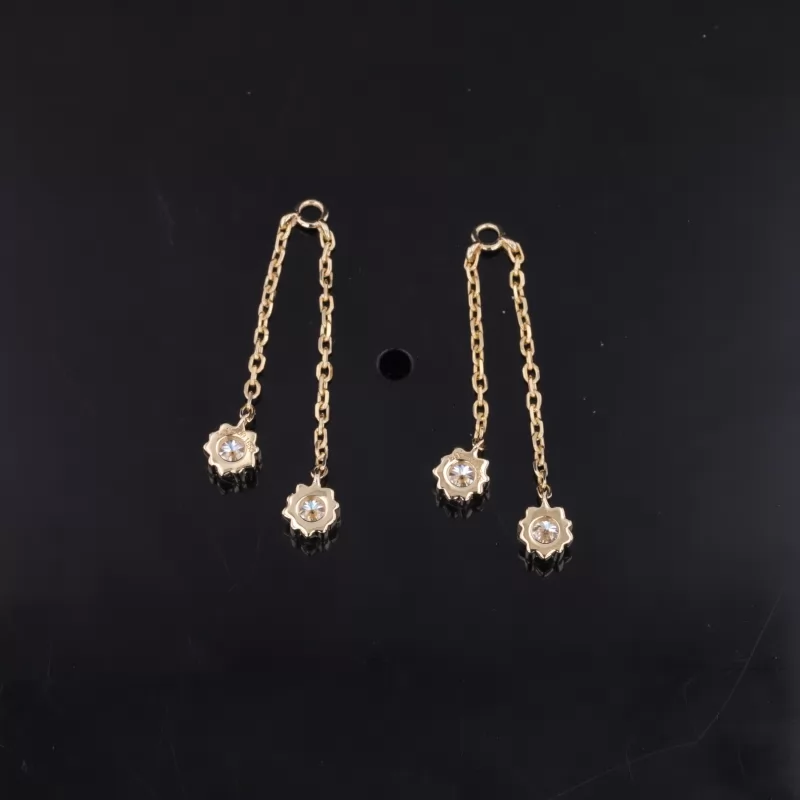 2.8mm Round Brilliant Cut Moissanite 14K Yellow Gold Diamond Earring Chain