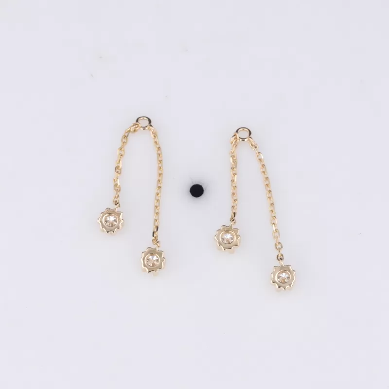 2.8mm Round Brilliant Cut Moissanite 14K Yellow Gold Diamond Earring Chain