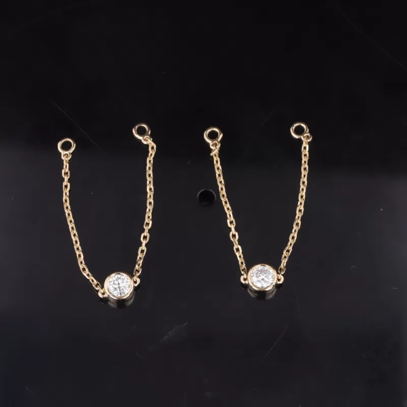 3mm Round Brilliant Cut Moissanite 14K Yellow Gold Diamond Earring Chain