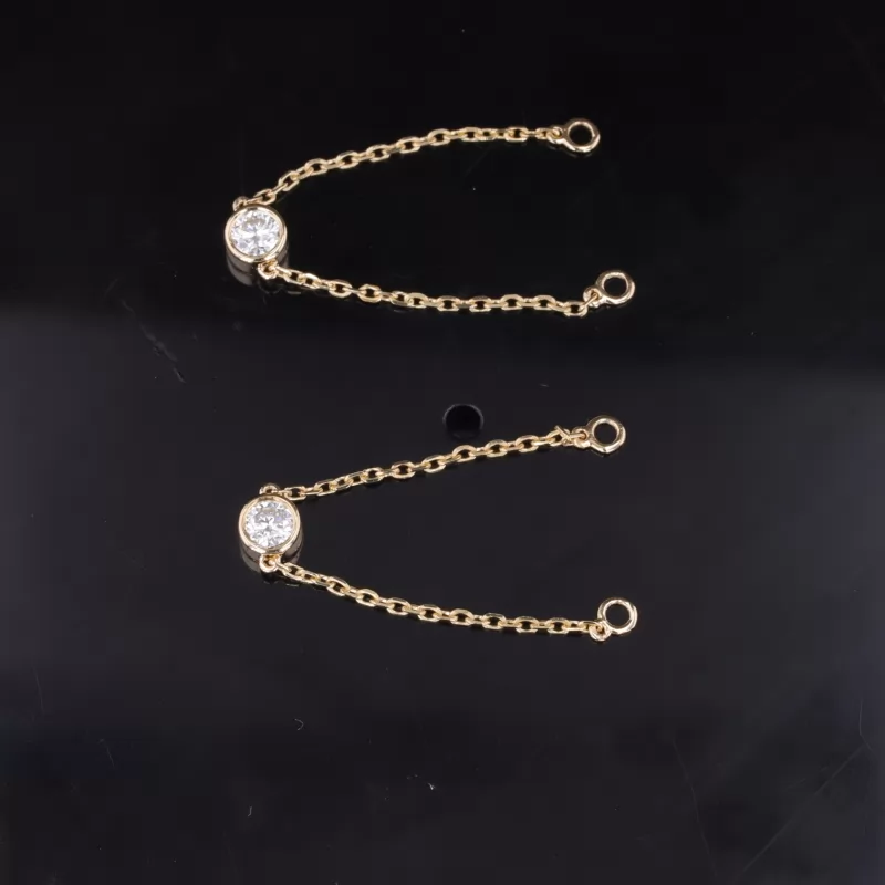 3mm Round Brilliant Cut Moissanite 14K Yellow Gold Diamond Earring Chain