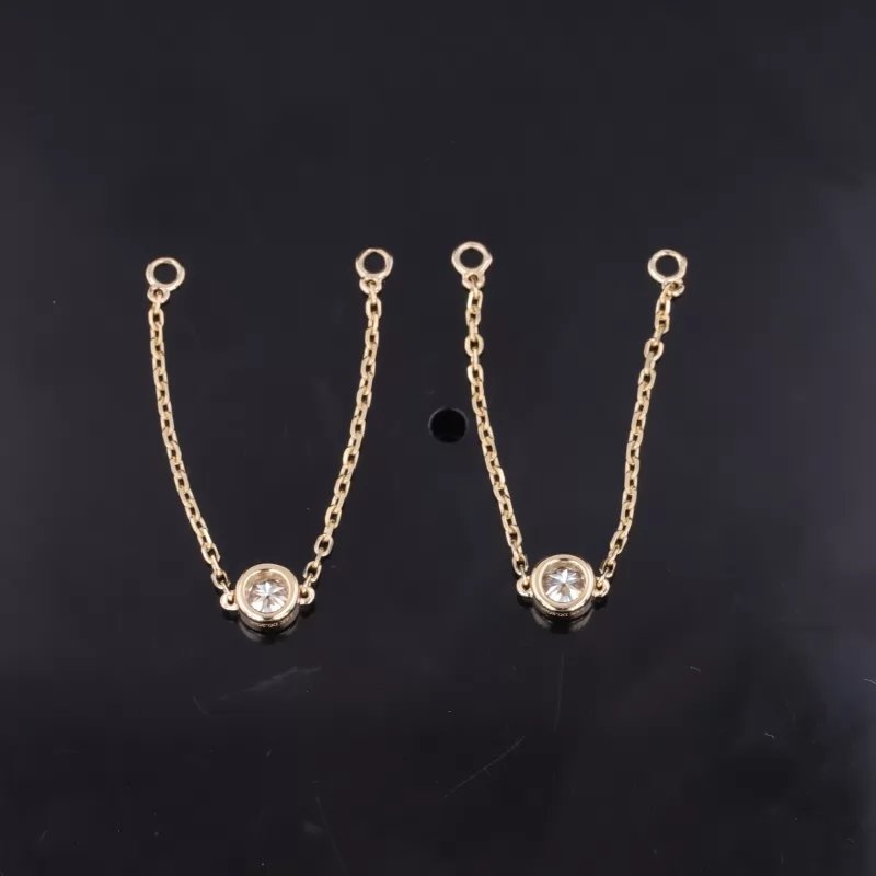 3mm Round Brilliant Cut Moissanite 14K Yellow Gold Diamond Earring Chain