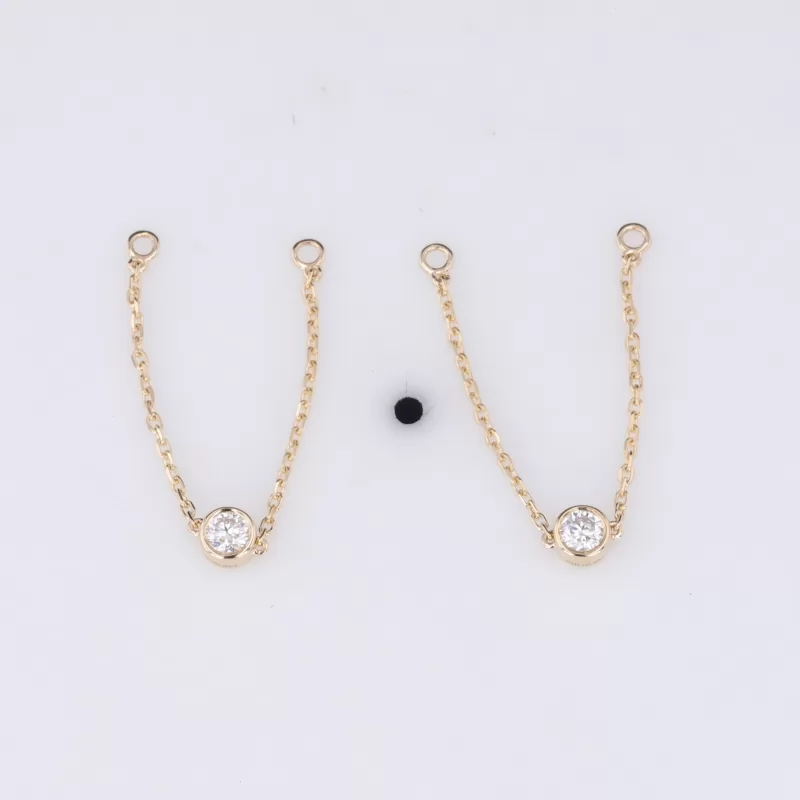 3mm Round Brilliant Cut Moissanite 14K Yellow Gold Diamond Earring Chain