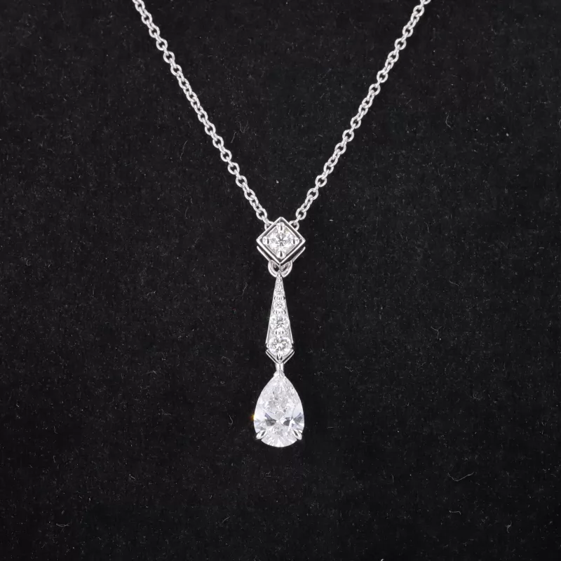 Pear Cut Moissanite 18K White Gold Diamond Pendant Necklace