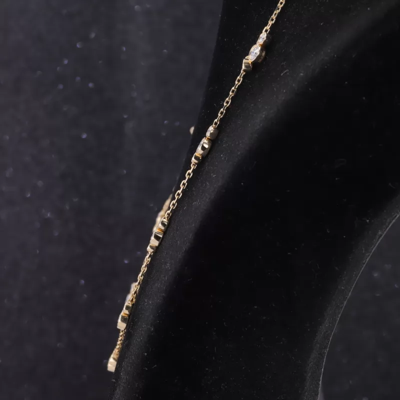 2mm & 3mm Round Brilliant Cut Moissanite Bezel Set 14K Yellow Gold Diamond Pendant Necklace