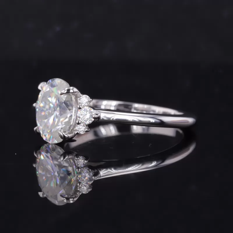 7×9mm Oval Cut Moissanite With Side Moissanite 10K White Gold Engagement Ring