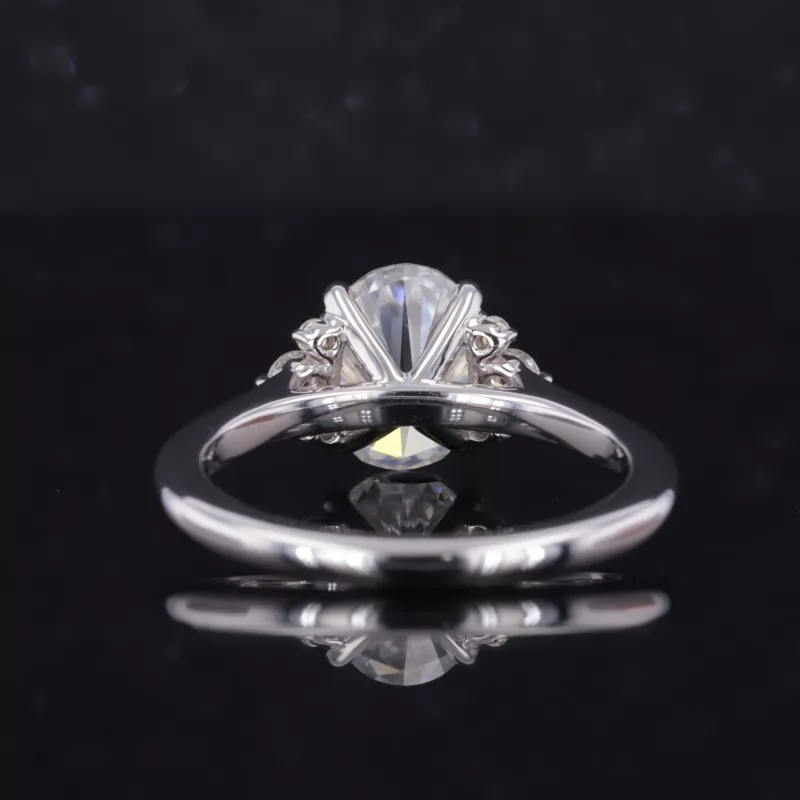 7×9mm Oval Cut Moissanite With Side Moissanite 10K White Gold Engagement Ring