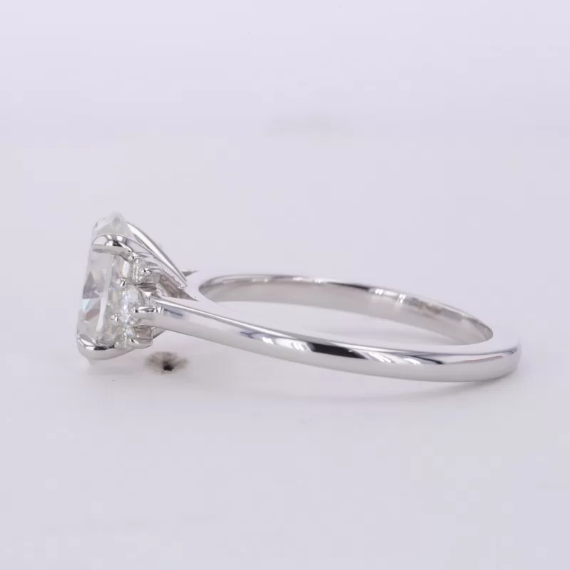 7×9mm Oval Cut Moissanite With Side Moissanite 10K White Gold Engagement Ring