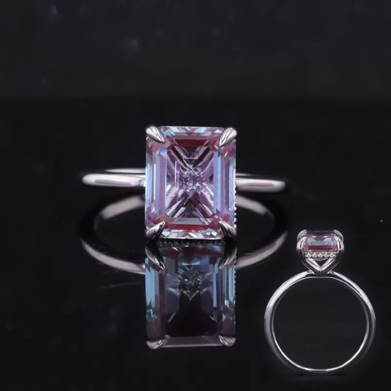 8×10mm Octagon Emerald Cut Lab Grown Alexandrite Sapphire S925 Sterling Silver Solitaire Engagement Ring