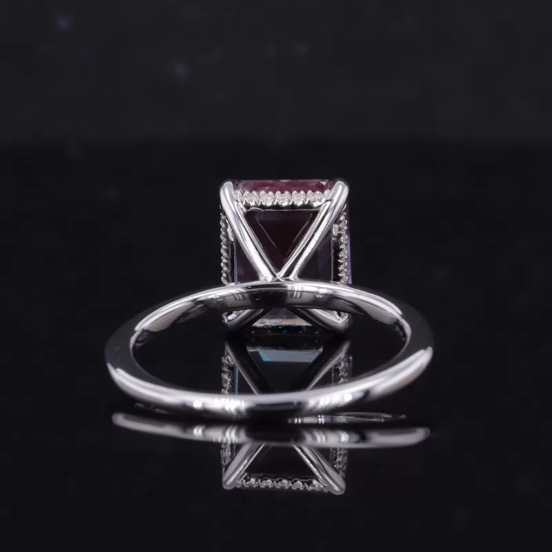 8×10mm Octagon Emerald Cut Lab Grown Alexandrite Sapphire S925 Sterling Silver Solitaire Engagement Ring