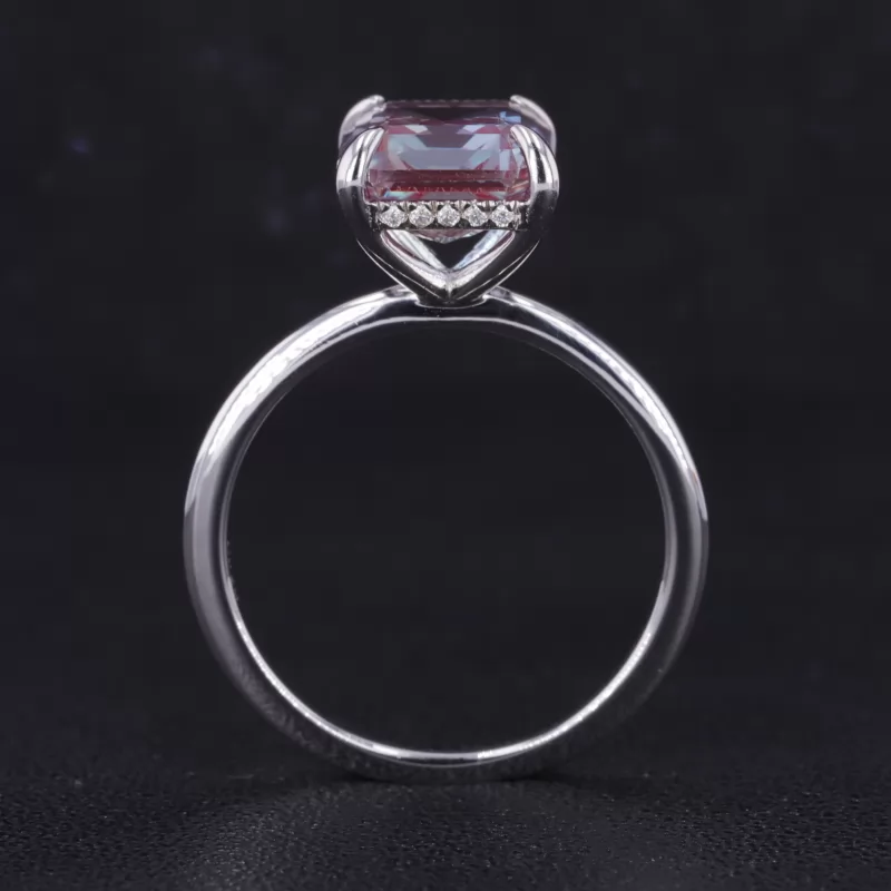 8×10mm Octagon Emerald Cut Lab Grown Alexandrite Sapphire S925 Sterling Silver Solitaire Engagement Ring