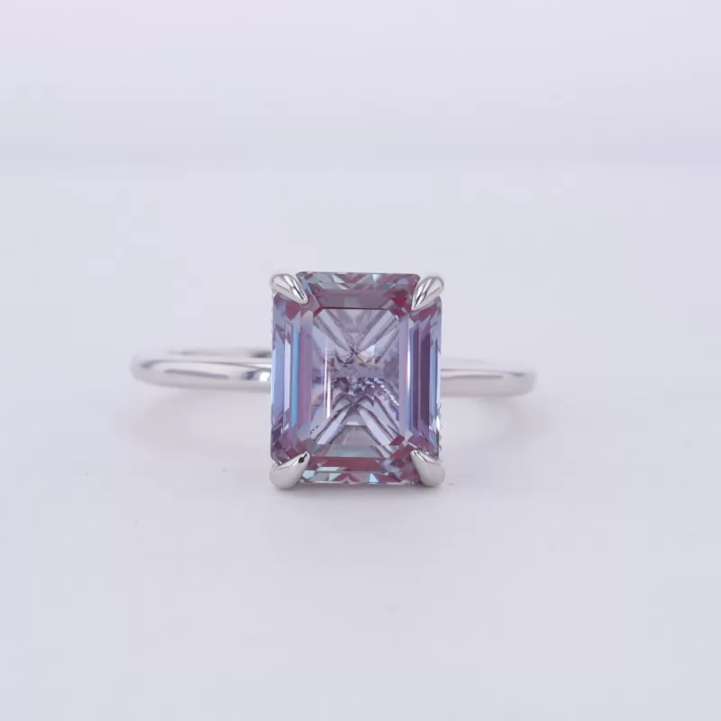 8×10mm Octagon Emerald Cut Lab Grown Alexandrite Sapphire S925 Sterling Silver Solitaire Engagement Ring