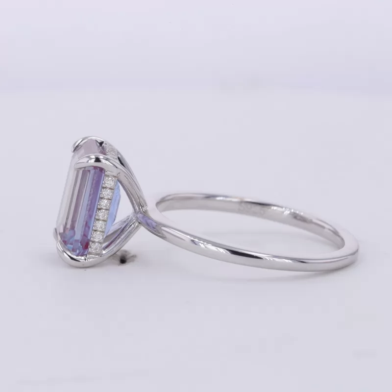 8×10mm Octagon Emerald Cut Lab Grown Alexandrite Sapphire S925 Sterling Silver Solitaire Engagement Ring