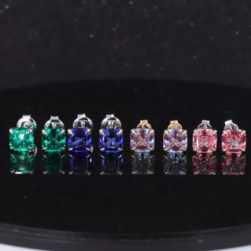 7×7mm Asscher Cut Lab Gemstones Diamond Stud Earrings