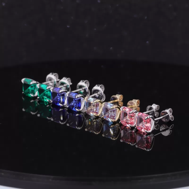 7×7mm Asscher Cut Lab Gemstones Diamond Stud Earrings