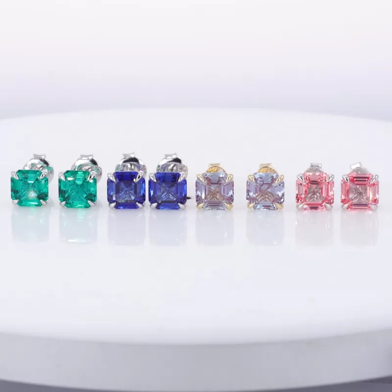 7×7mm Asscher Cut Lab Gemstones Diamond Stud Earrings