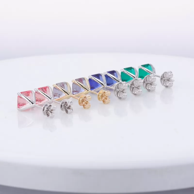 7×7mm Asscher Cut Lab Gemstones Diamond Stud Earrings