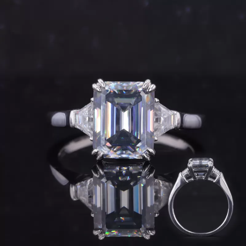 8×10mm Octagon Emerald Cut Lab Gemstones Three Stone Engagement Rings