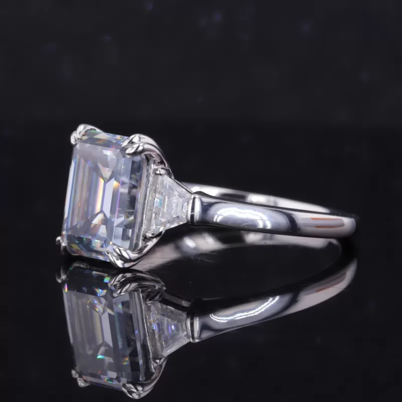 8×10mm Octagon Emerald Cut Lab Gemstones Three Stone Engagement Rings