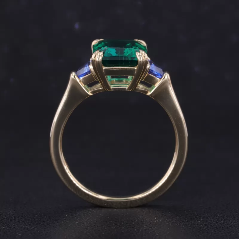 8×10mm Octagon Emerald Cut Lab Gemstones Three Stone Engagement Rings