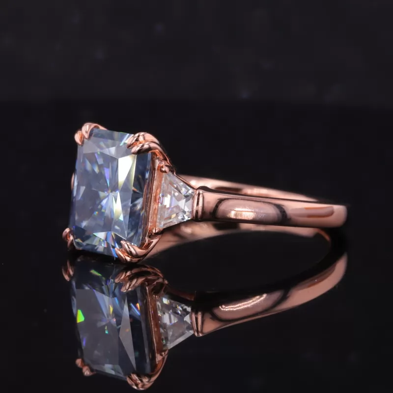 8×10mm Radiant Cut Lab Gemstones Three Stone Engagement Rings