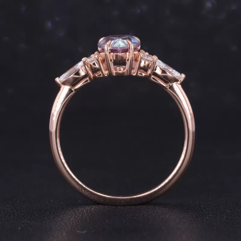 6×9mm Pear Cut Lab Grown Alexandrite Sapphire 14K Rose Gold Stackable Rings