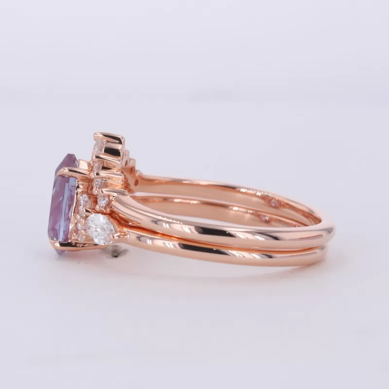 6×9mm Pear Cut Lab Grown Alexandrite Sapphire 14K Rose Gold Stackable Rings