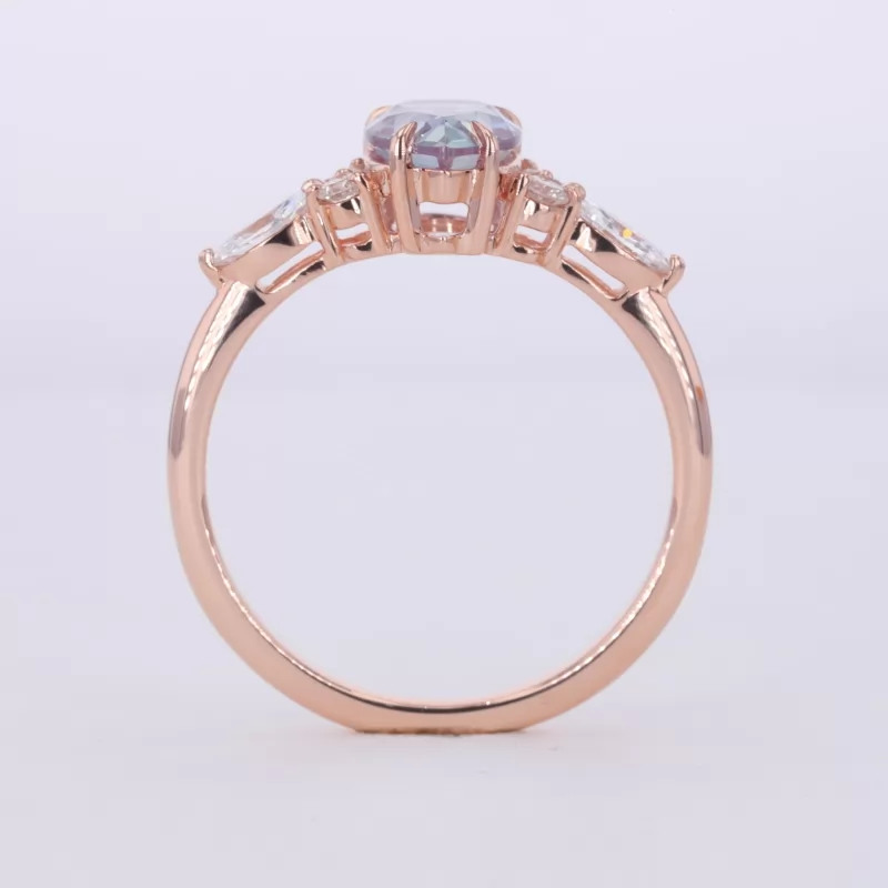 6×9mm Pear Cut Lab Grown Alexandrite Sapphire 14K Rose Gold Stackable Rings