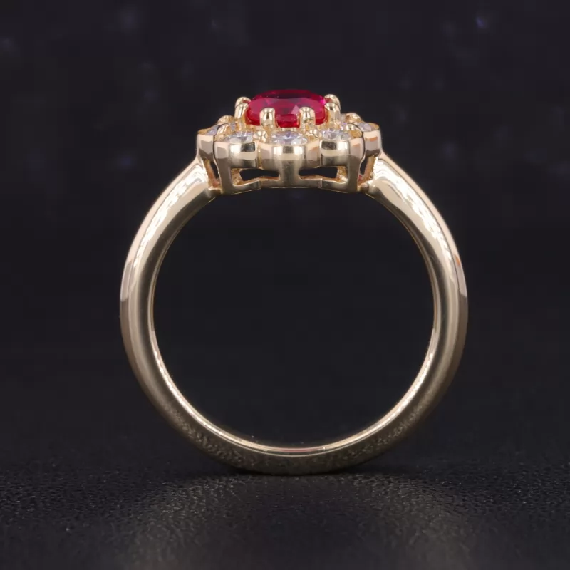 5mm Round Brilliant Cut Lab Grown Ruby 10K Yellow Gold Halo Engagement Ring