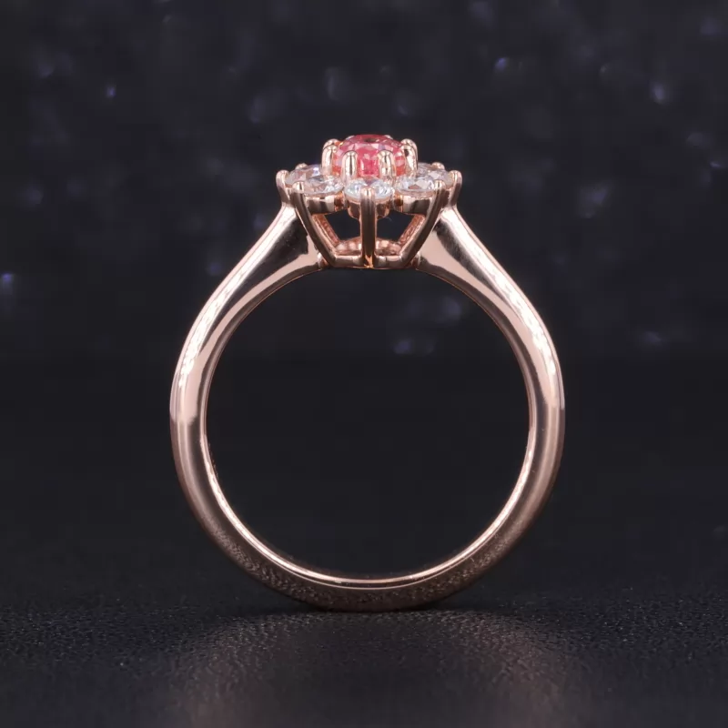 4×6mm Oval Cut Lab Grown Padparadscha Pink Sapphire 10K Rose Gold Halo Engagement Ring