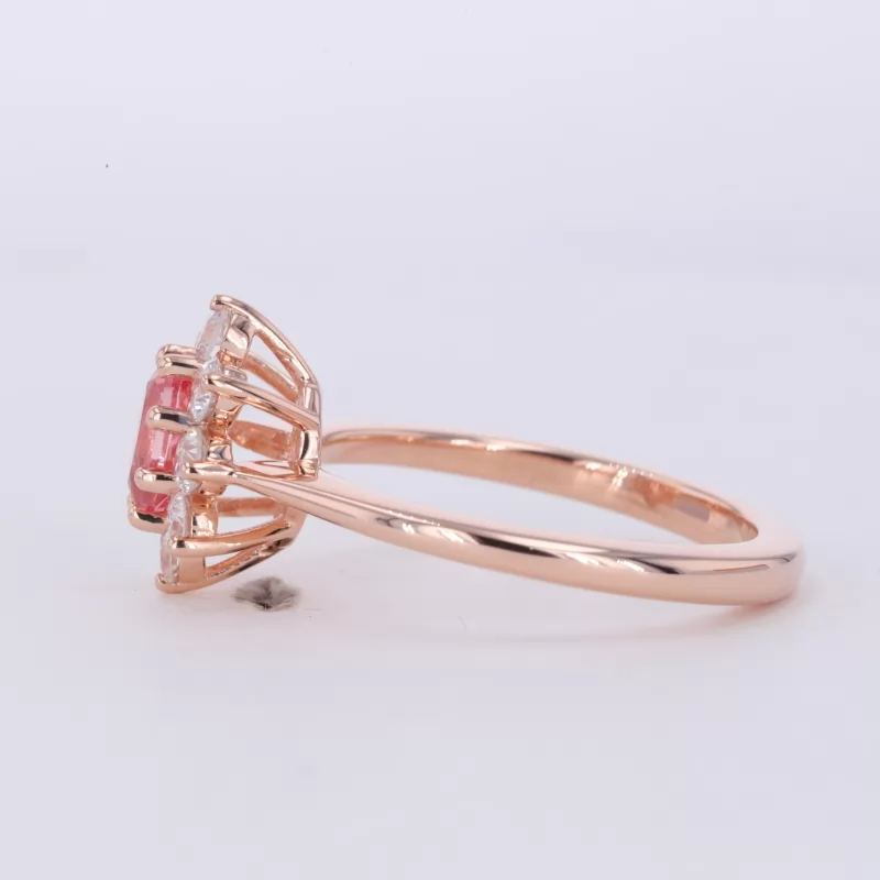 4×6mm Oval Cut Lab Grown Padparadscha Pink Sapphire 10K Rose Gold Halo Engagement Ring