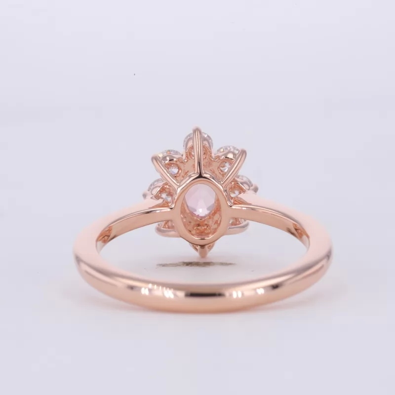 4×6mm Oval Cut Lab Grown Padparadscha Pink Sapphire 10K Rose Gold Halo Engagement Ring