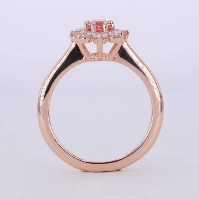 4×6mm Oval Cut Lab Grown Padparadscha Pink Sapphire 10K Rose Gold Halo Engagement Ring