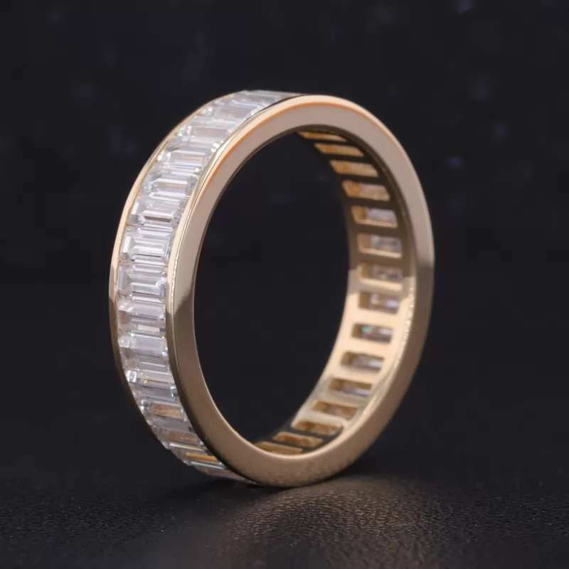 2×4mm Baguette Step Cut Moissanite 10K Yellow Gold Diamond Eternity Ring