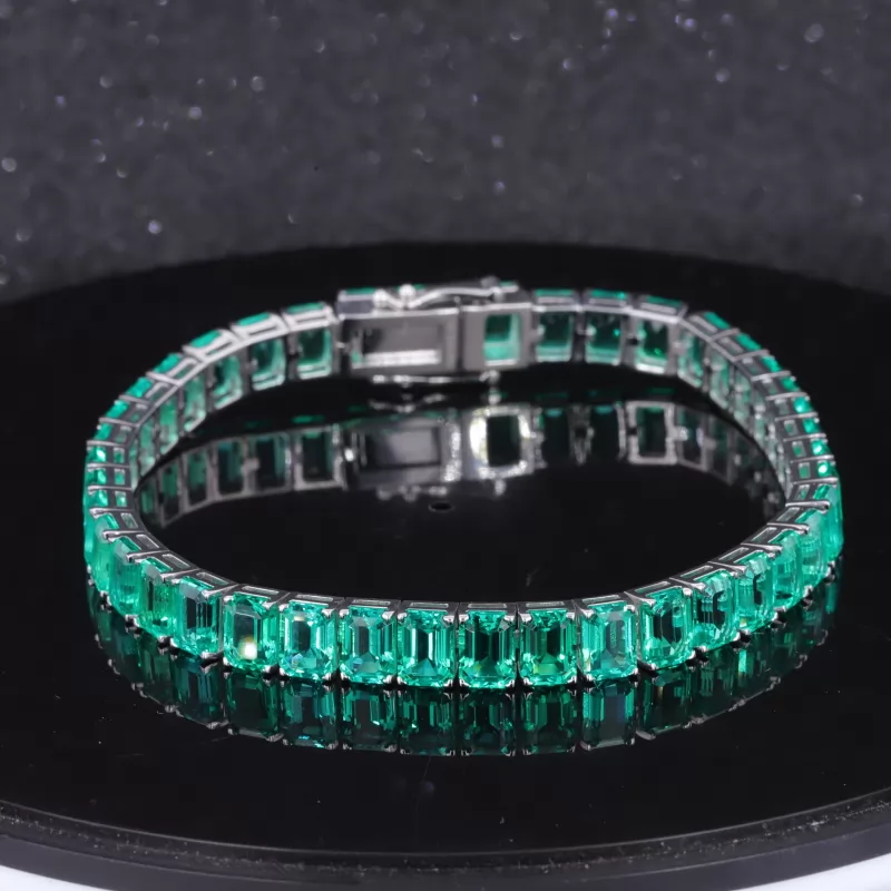 5×7mm Octagon Emerald Cut Lab Grown Emerald 14K White Gold Tennis Bracelet