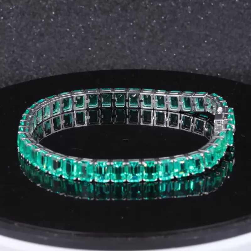 5×7mm Octagon Emerald Cut Lab Grown Emerald 14K White Gold Tennis Bracelet