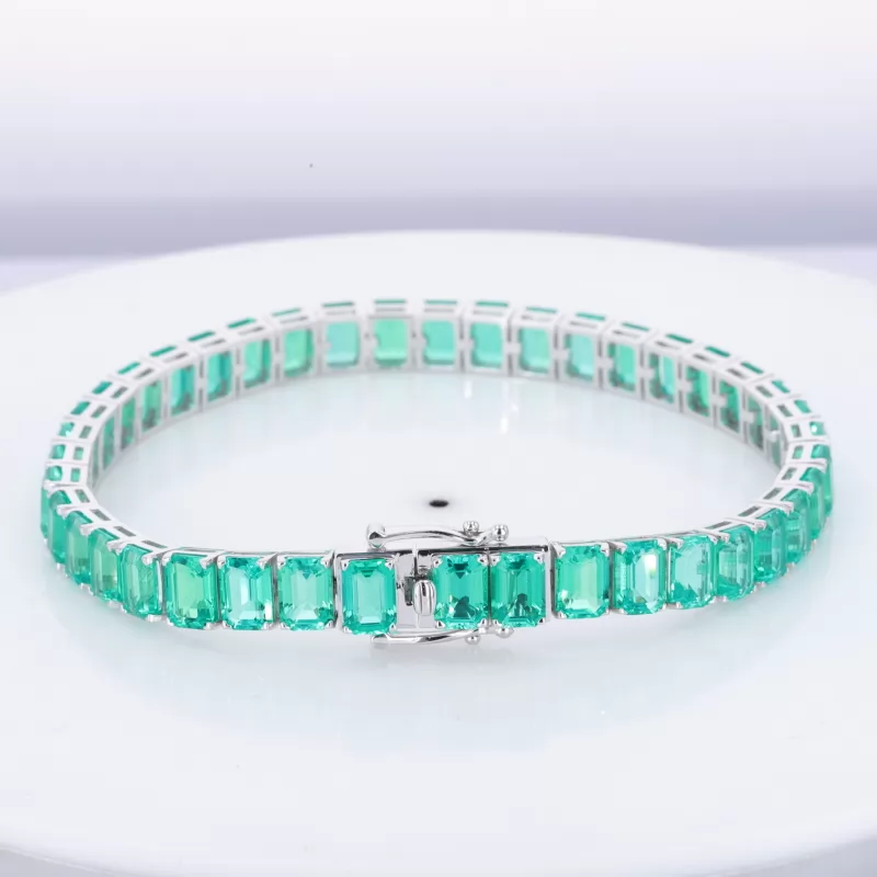 5×7mm Octagon Emerald Cut Lab Grown Emerald 14K White Gold Tennis Bracelet