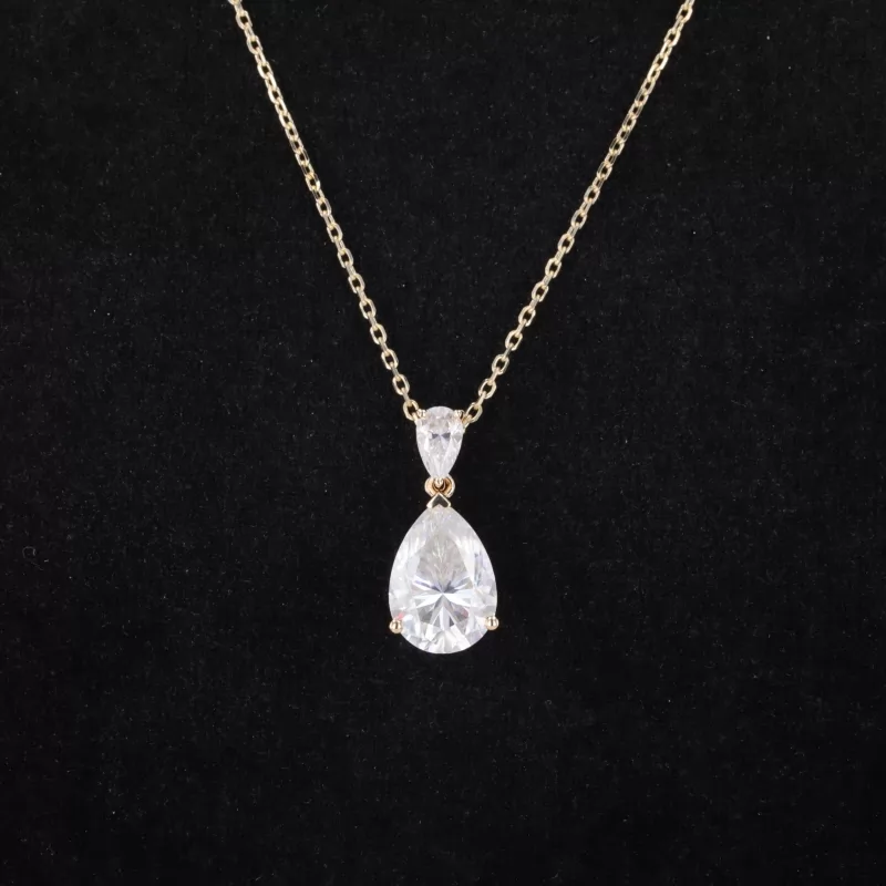 7×10mm Pear Cut Moissanite 9K Yellow Gold Diamond Pendant Necklace