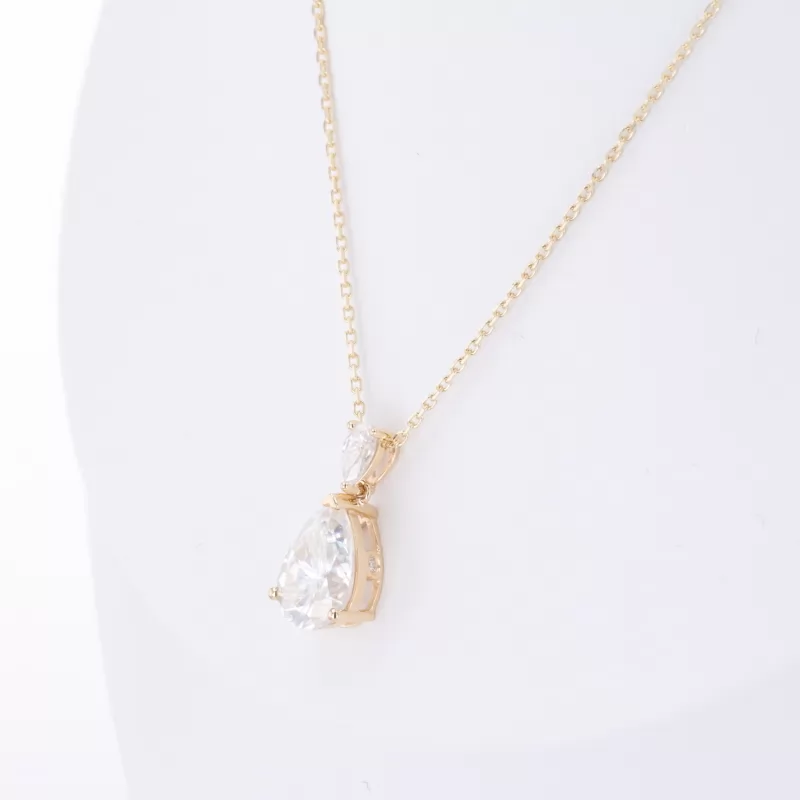 7×10mm Pear Cut Moissanite 9K Yellow Gold Diamond Pendant Necklace