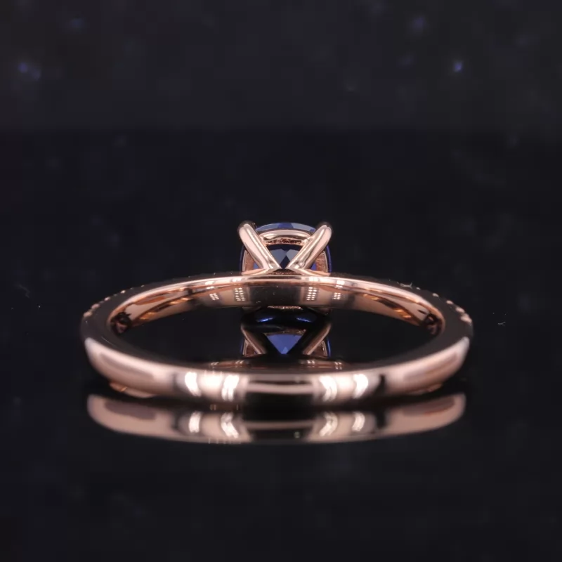 5.5×5.5mm Cushion Cut Lab Grown Sapphire 10K Rose Gold Pave Engagement Ring