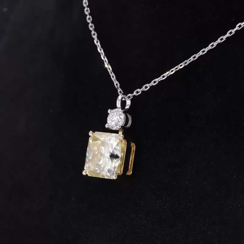 11×11mm Radiant Cut Yellow Moissanite 14K White Gold Diamond Pendant Necklace