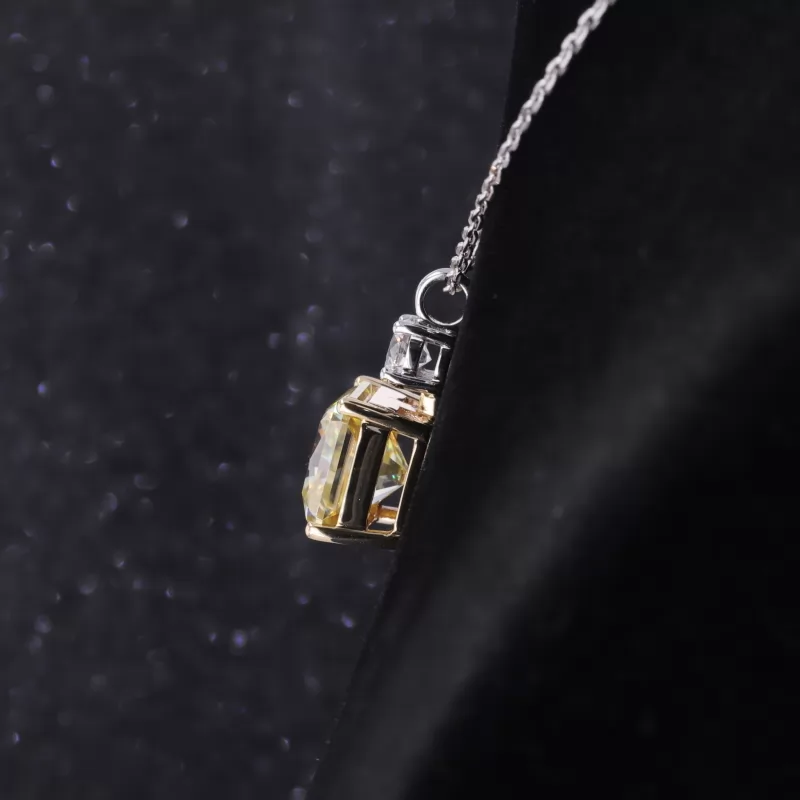 11×11mm Radiant Cut Yellow Moissanite 14K White Gold Diamond Pendant Necklace