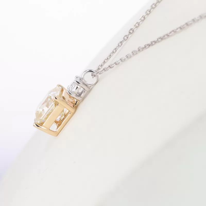 11×11mm Radiant Cut Yellow Moissanite 14K White Gold Diamond Pendant Necklace