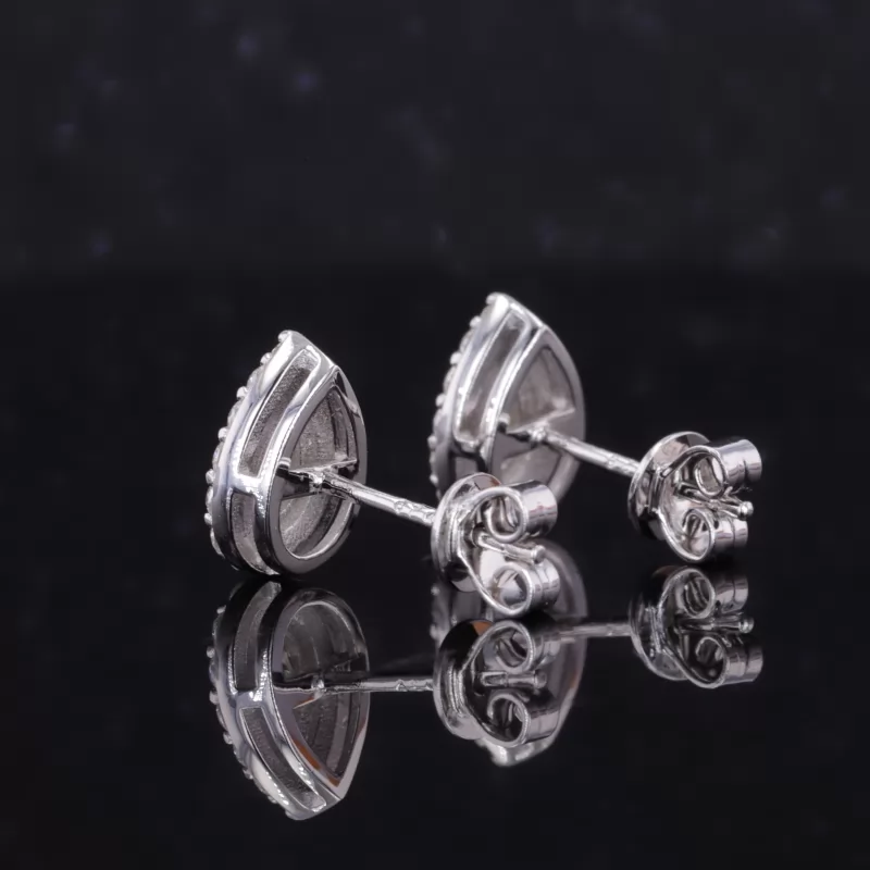 3×5mm Pear Cut Moissanite Halo Set S925 Sterling Silver Diamond Stud Earrings
