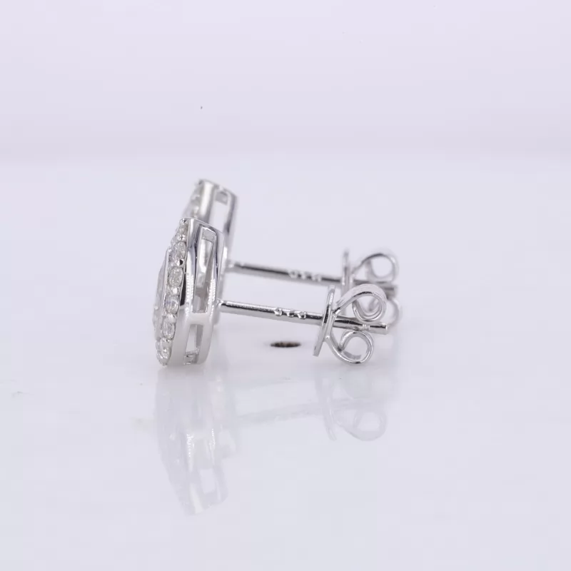 3×5mm Pear Cut Moissanite Halo Set S925 Sterling Silver Diamond Stud Earrings