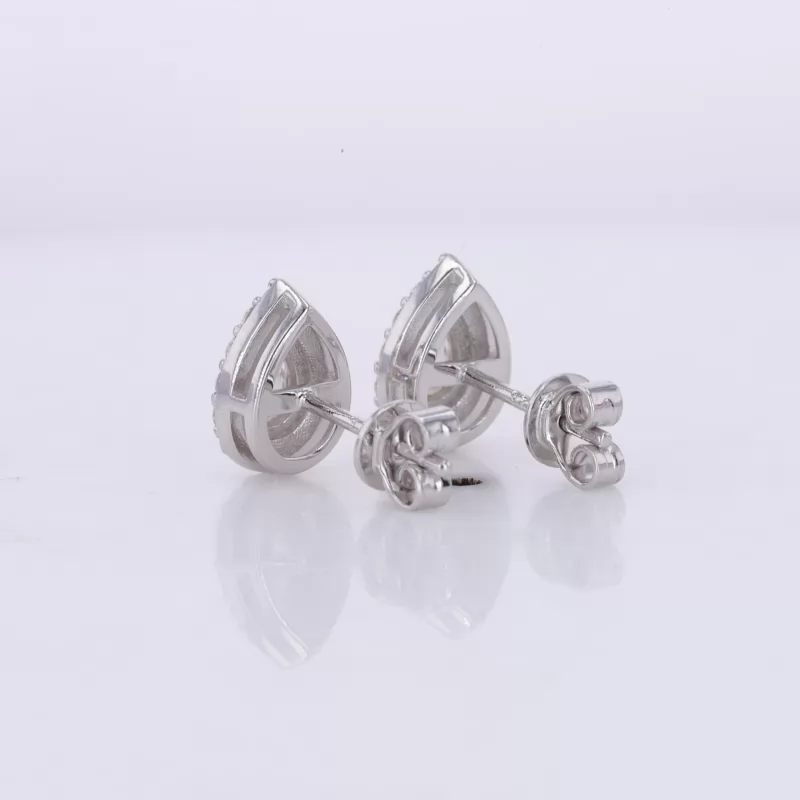 3×5mm Pear Cut Moissanite Halo Set S925 Sterling Silver Diamond Stud Earrings