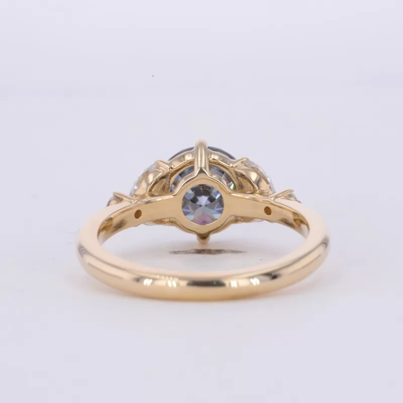 8mm Round Brilliant Cut Blue Moissanite With Side Moissanite 10K Yellow Gold Engagement Ring