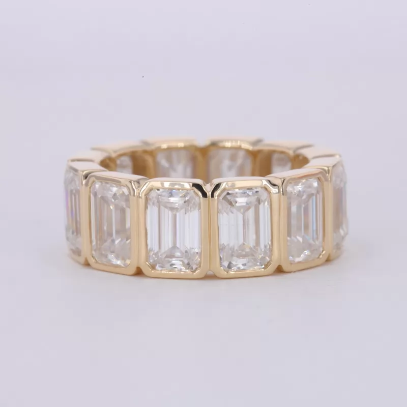 4×6mm Octagon Emerald Cut Moissanite Bezel Set 9K Yellow Gold Diamond Eternity Ring