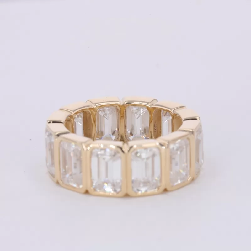 4×6mm Octagon Emerald Cut Moissanite Bezel Set 9K Yellow Gold Diamond Eternity Ring