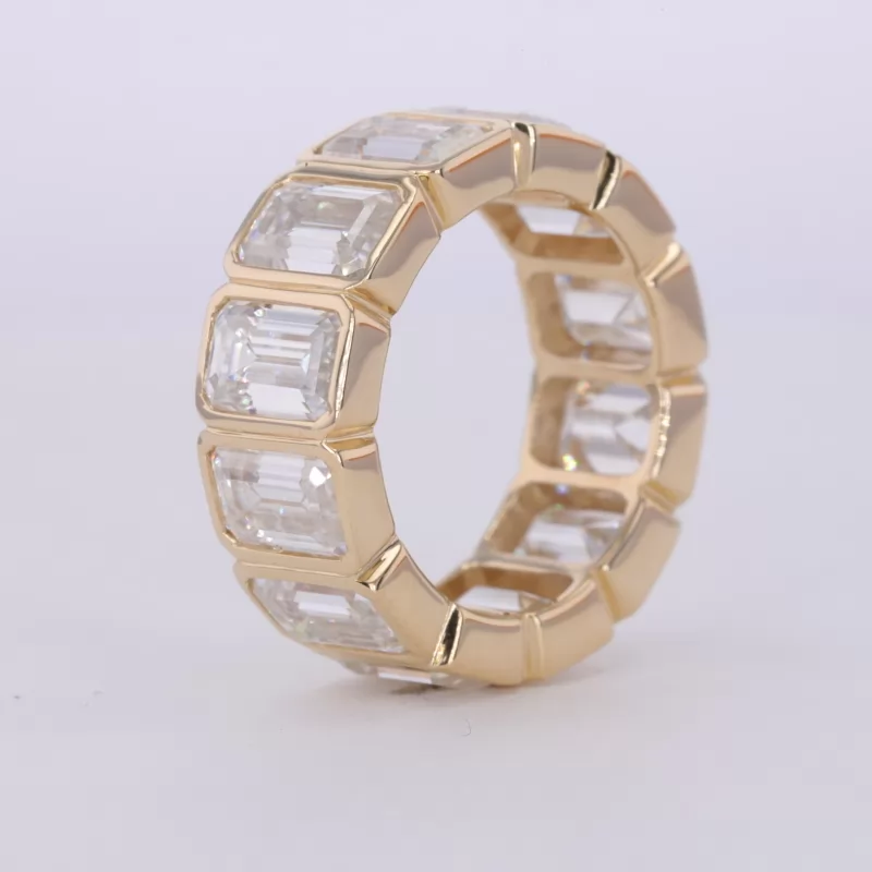 4×6mm Octagon Emerald Cut Moissanite Bezel Set 9K Yellow Gold Diamond Eternity Ring