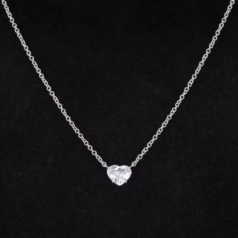 6.5mm Heart Cut Lab Grown Diamond 14K White Gold Diamond Pendant Necklace